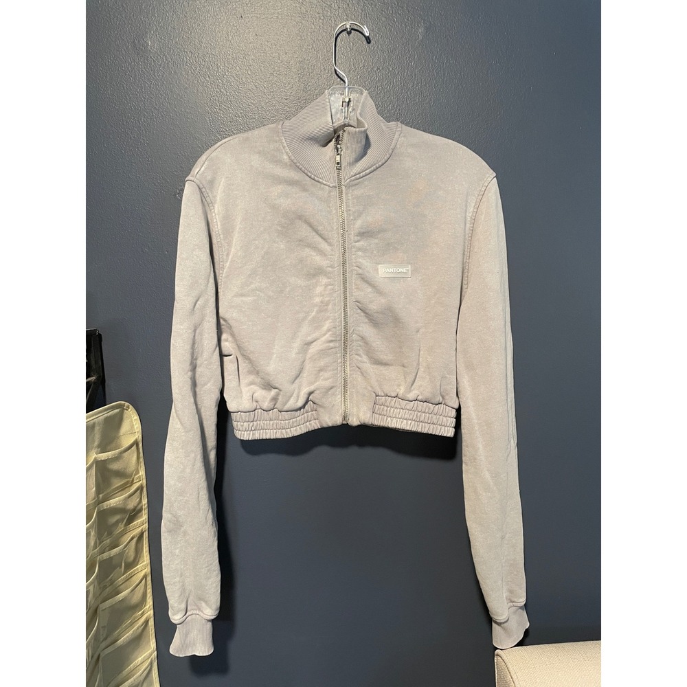 Zara Pantone Cropped Zip Up Sweatshirt Grey Mock Neck Medium
